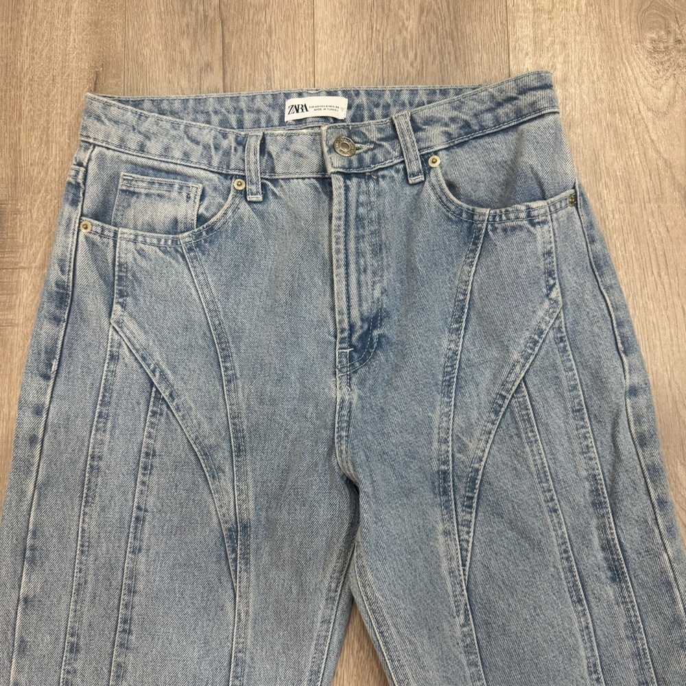 Zara Mugler Inspired Blue Straight Leg Jeans Size US 8 Euro 40 - Picture 6 of 11